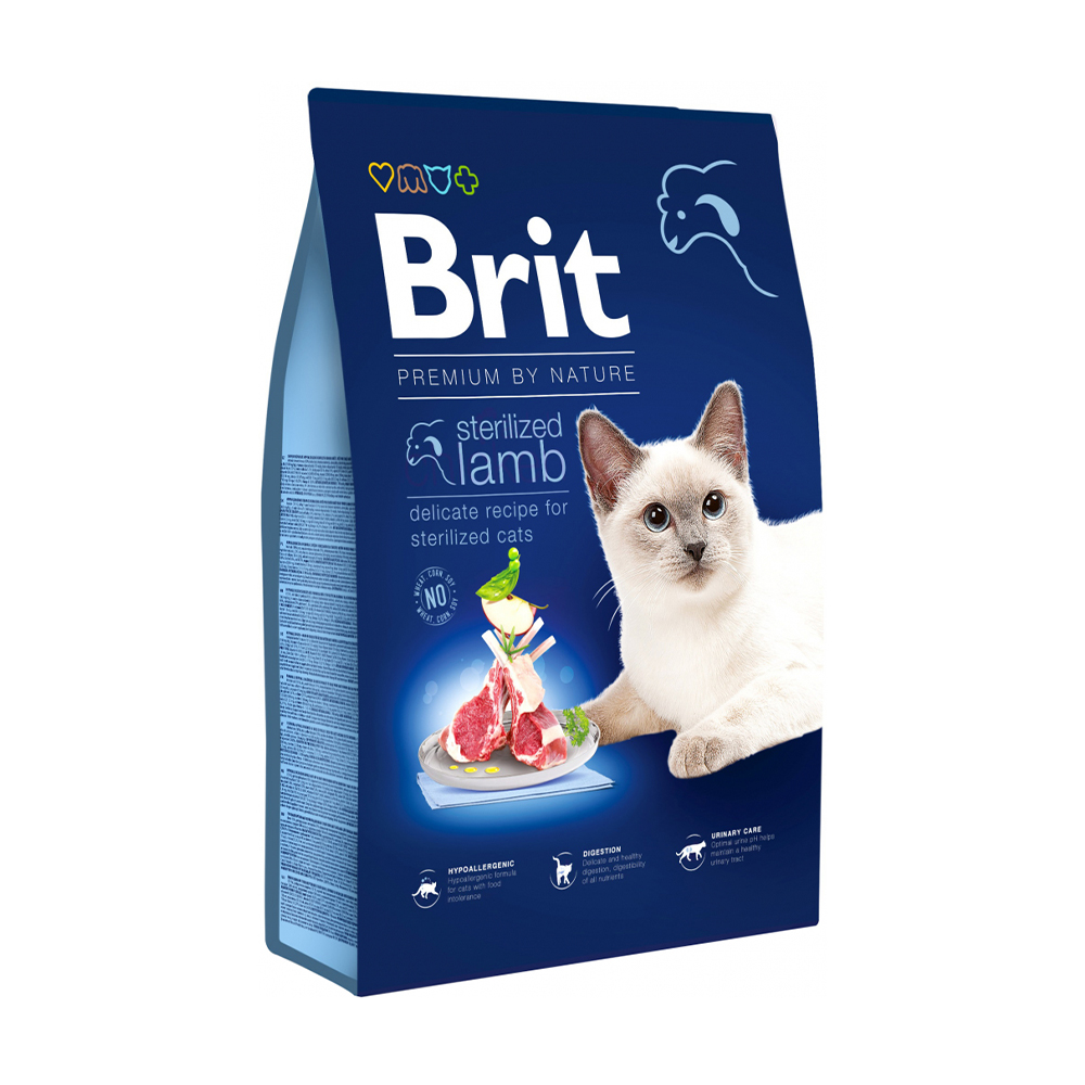 Сухий корм для стерилізованих кішок Brit Premium by Nature Cat Sterilised з ягням, 8 кг